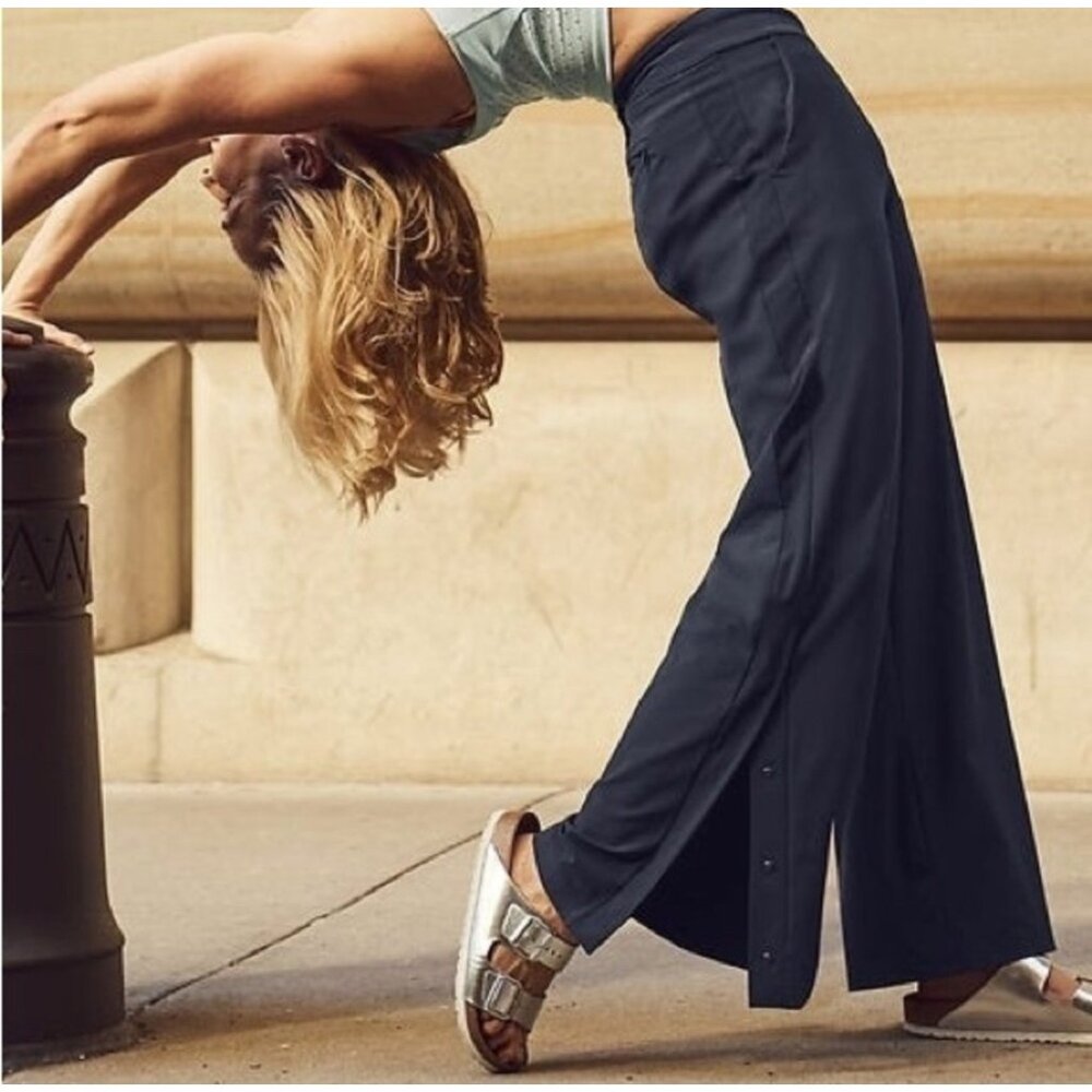 Athleta Gramercy Track Trouser Pants Women 12 Blue Wide Leg Flare Office Classic - Picture 3 of 16